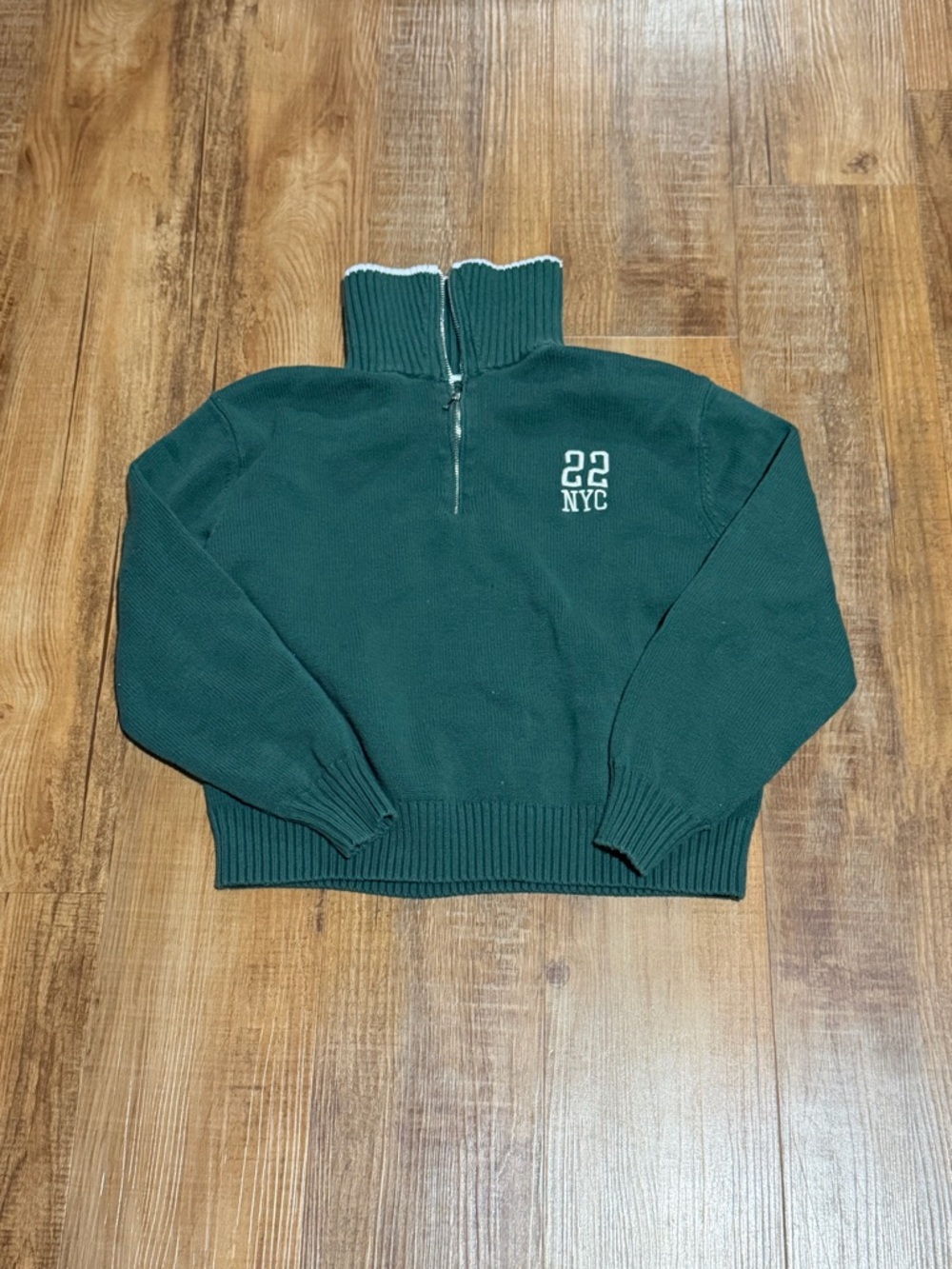 Women's Quarter Zip Sweater Pullover in Dark Green - '22 NYC Detail